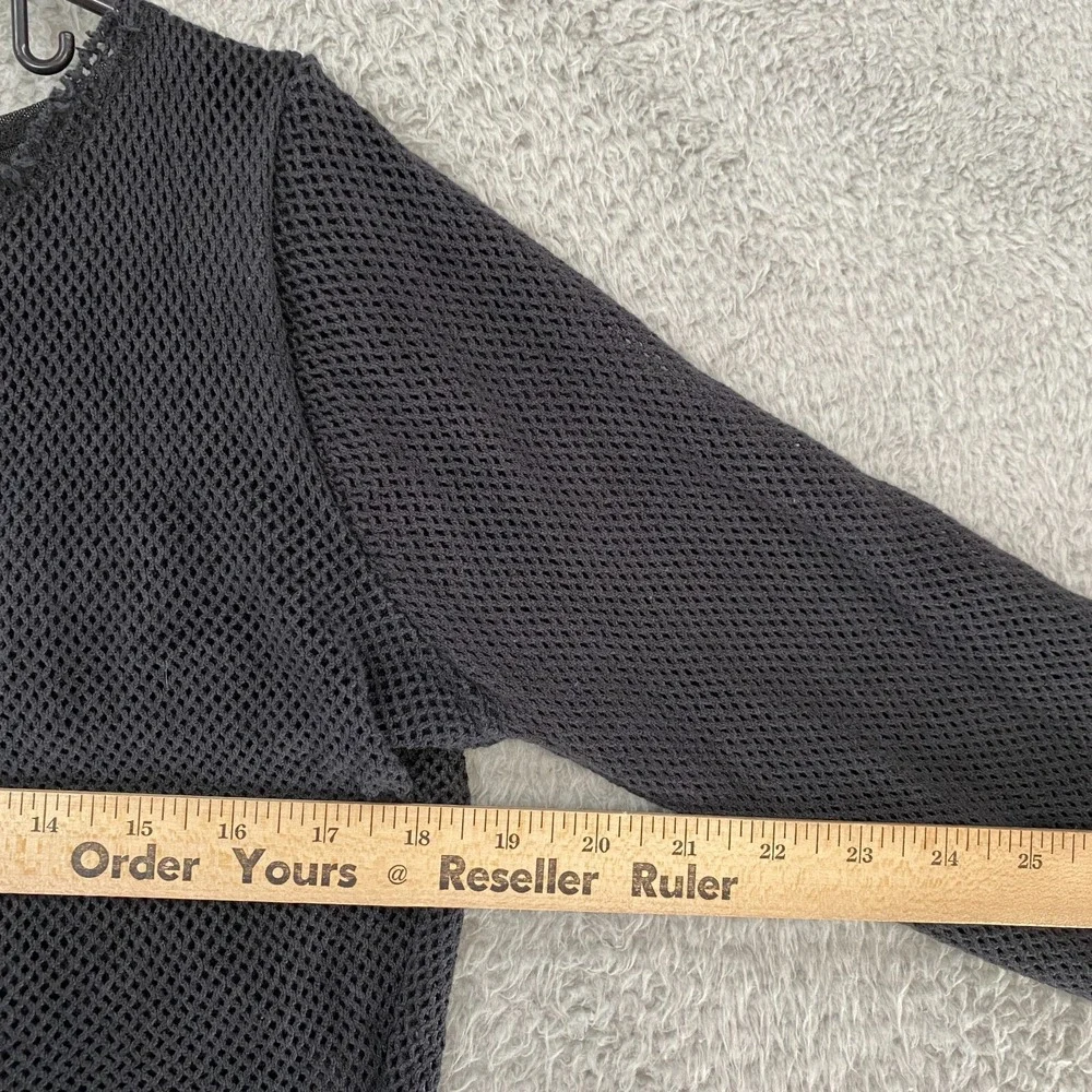 Free People Top Womens Small Crop Boxy Mesh Grunge Long Sleeve Slouchy Black‎